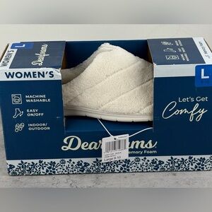 Dearfoams “Cozy Clog” Slippers Women’s Memory Foam Slip-On White Size L (9-10)